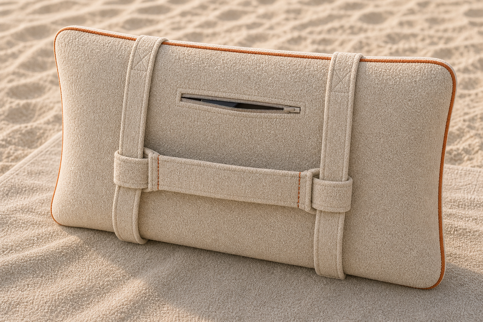 Close-up of the hidden rear pocket and handle on the back of the Sun Soaker pillow