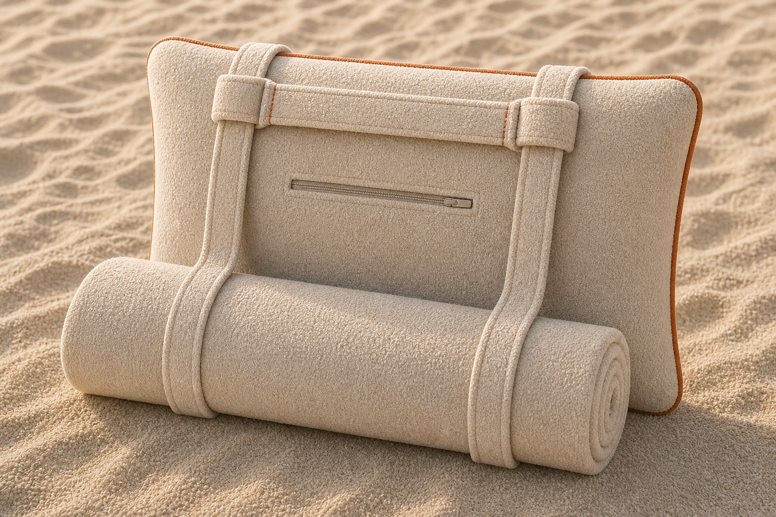 Sun Soaker rolled into travel mode with the towel carried against the back of the pillow